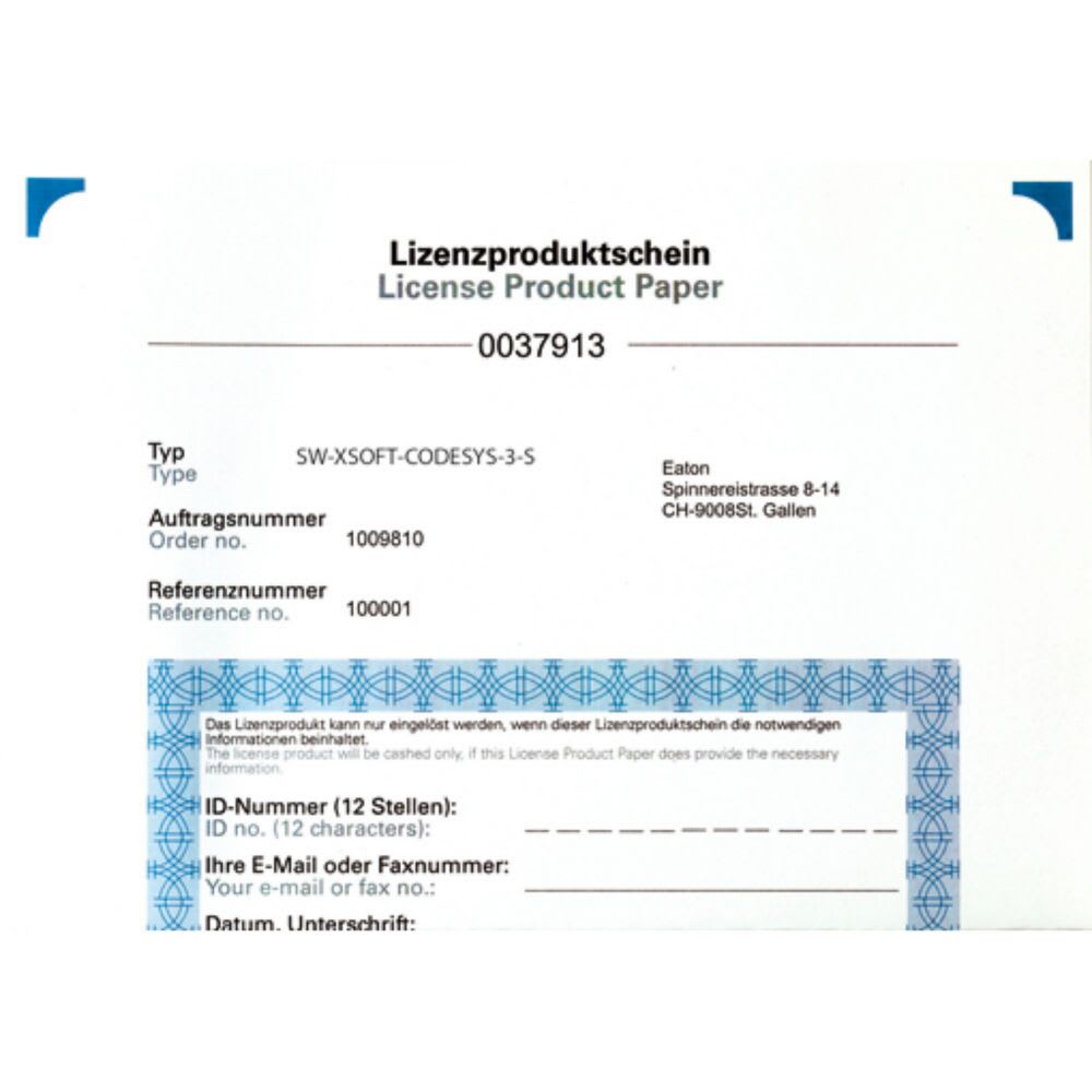 EATON INDUSTRIES - Software per programmazione PLC secondo IEC61131-1, licenza d'uso singolo, per singola postazione.