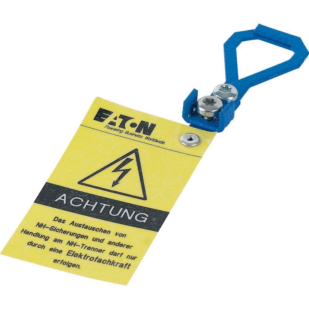 EATON INDUSTRIES - Interblocco segnale di pericolo con targhetta informativa in tedesco per sezionatori NH da NH00 a NH3.