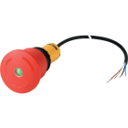 EATON INDUSTRIES - Pulsante di arresto d'emergenza/off, design palmare, 45mm, funzione di sblocco tramite rotazione, 1 contatto normalmente chiuso, 1 contatto normalmente aperto, cavo nero con estremità aperta, 4 poli, codice C22-PVT45P-MPI-K11-P65.