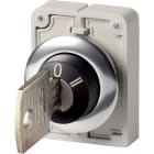 EATON INDUSTRIES - M30C-FWRS3-SA(*)-* Chiave 30mm 3P, Pulsante Flat Front permanente 3 posizioni 0, Ghiera frontale metallo, Adatto per serrature d'impianto.