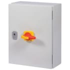EATON INDUSTRIES - Sezionatore di potenza DMM 125A 3 poli con funzione di spegnimento di emergenza, maniglia rotativa rossa e anello di bloccaggio giallo in custodia DMM-125/3/SE4/P-R.