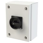 EATON INDUSTRIES - Interruttore generale, P1, 25 A, in custodia, 3 poli, 1 NA, 1 NC, Funzione di arresto, con maniglia rotativa nera e corona di blocco, lucchettabile.