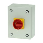 EATON INDUSTRIES - Interruttore generale P1 40 A montaggio a vista 3 poli 1 NA 1 NC funzione di arresto di emergenza con maniglia rotativa rossa e corona di bloc P1-40/SE1/SVB/HI11
