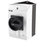 EATON INDUSTRIES - Interruttore generale T3 32A in custodia 4 Unità costruttive 6 poli 1 NA 1 NC Funzione di arresto con maniglia rotativa nera e corona di b.
