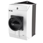 EATON INDUSTRIES - Interruttore generale T3 32A in custodia 4 Unità costruttive 8 poli Funzione di arresto con maniglia rotativa nera e corona di blocco lucchetto.