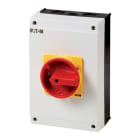 EATON INDUSTRIES - Interruttore generale T5B 63A in custodia 1 Unità costruttiva/e 2 poli con funzione di arresto d'emergenza maniglia rotativa rossa e anello di camme.