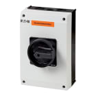 EATON INDUSTRIES - T5B Interruttore di sicurezza 63A 6 poli 1 NA 1 N/C Funzione di arresto Con maniglia rotativa nera e corona di blocco Bloccabile in posizione