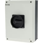 EATON INDUSTRIES - Interruttore generale T5 100A in custodia 4 Unità costruttive 6 poli 1NA 1NC Funzione di arresto con maniglia rotativa nera e corona.