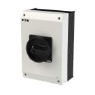 EATON INDUSTRIES - Interruttore generale P3 63A in custodia 3 poli + N 1NA 1NC Funzione di arresto con maniglia rotativa nera corona di blocco lucchettabile.