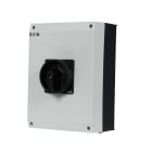 EATON INDUSTRIES - Interruttore generale P3 100A in custodia 3 poli 1NA 1NC Funzione di arresto con maniglia rotativa nera corona di blocco lucchettabile.