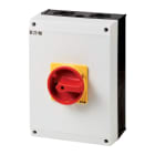 EATON INDUSTRIES - T5-3-8342/I5-SI Interruttore di sicurezza 100A 6 poli con spegnimento di emergenza, maniglia rotativa rossa e anello di bloccaggio giallo.