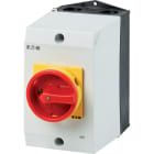 EATON INDUSTRIES - T3 Interruttore speciale 32A in custodia con Funzione di arresto d'emergenza, maniglia rotativa rossa e anello di blocco g, 5 Unità costruttiva/e, COMM. A CAMME SPECIALE.