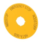 EATON INDUSTRIES - Etichetta di arresto d'emergenza M22-XAK4, gialla, D=90mm, 4 lingue: DE, SV, FI, DA.