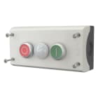 EATON INDUSTRIES - Alloggiamento, attuatore pulsante, indicatori luminosi, custodia grigia, instabile, 2 NC, 2 NA, collegamento a bullone, numero di posizioni 2, con is M22-I3-M2 elem completo.