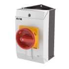EATON INDUSTRIES - Interruttore generale T3 32A in custodia 2 Unità costruttive 4 poli Funzione di arresto d'emergenza con maniglia rotativa rossa e anello di camme.