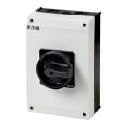 EATON INDUSTRIES - Interruttore generale T5B 63 A in custodia 4 Unità costruttiva/e 6 poli 1 NA 1 NC Funzione di arresto con maniglia rotativa nera e corona di arresto.