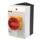 EATON INDUSTRIES - Interruttore generale T3 32A in custodia 4 Unità costruttive 8 poli Funzione di arresto d'emergenza con maniglia rotativa rossa e anello di arresto.