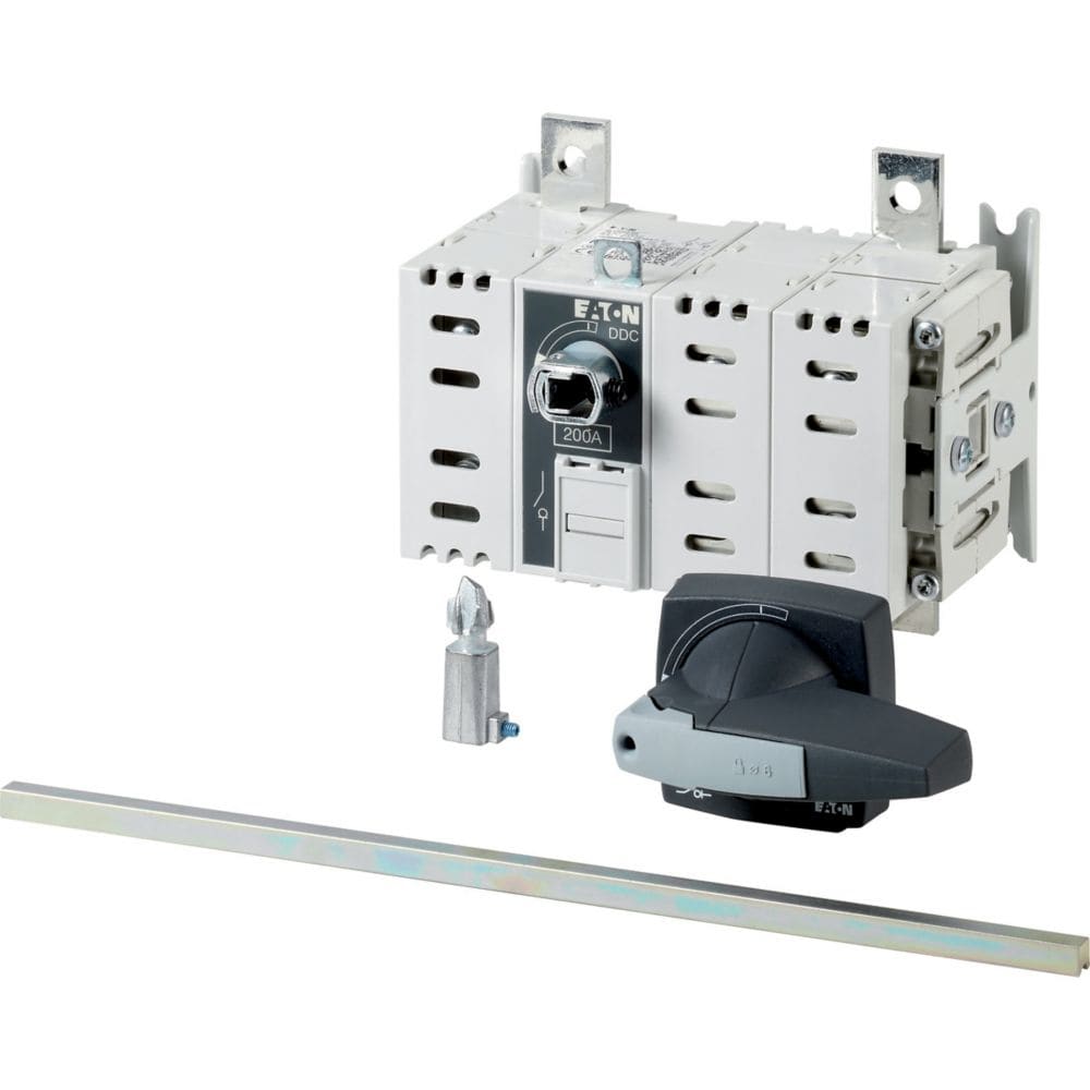 EATON INDUSTRIES - Sezionatore di carico DC 160A 2P 300mm grigio con maniglia rotativa a comando rinviato NA Contatto NC.