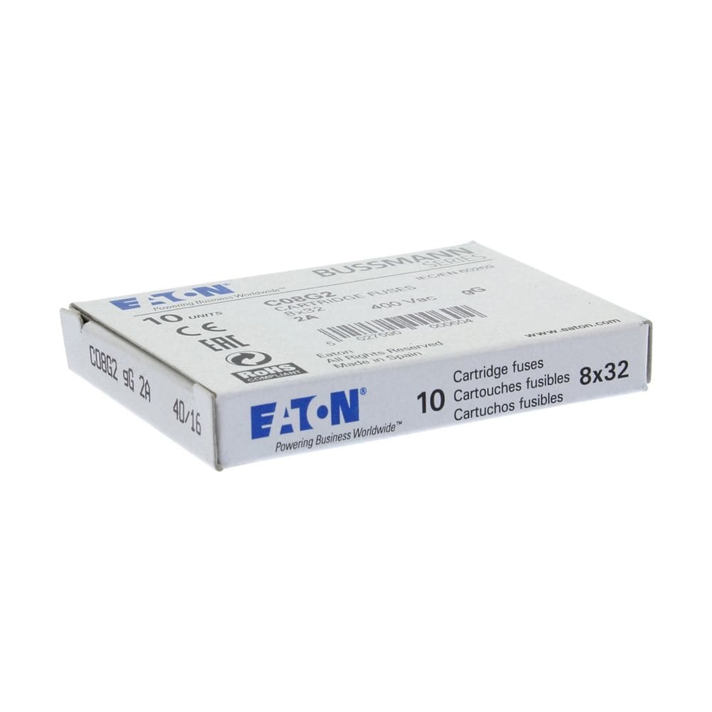 EATON INDUSTRIES - Cartuccia fusibile bassa tensione 2A AC 400V 20kA 8x31mm gL/gG IEC C08G2 GG 2A 400VAC C08G2