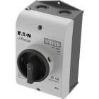 EATON INDUSTRIES - Interruttore generale 40A in custodia 3 poli con funzione di arresto maniglia rotativa nera e corona di blocco lucchettabile in posizione 0.
