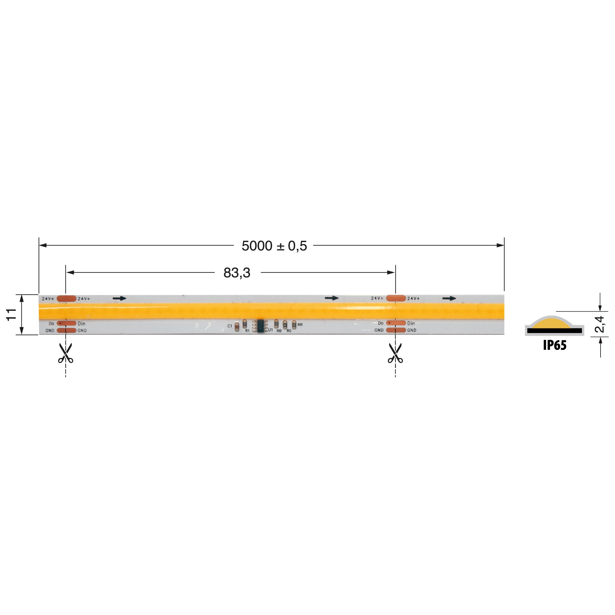 ELCART DISTRIBUTION - DIG.COB STRI.12W/M 3000K 24V IP65