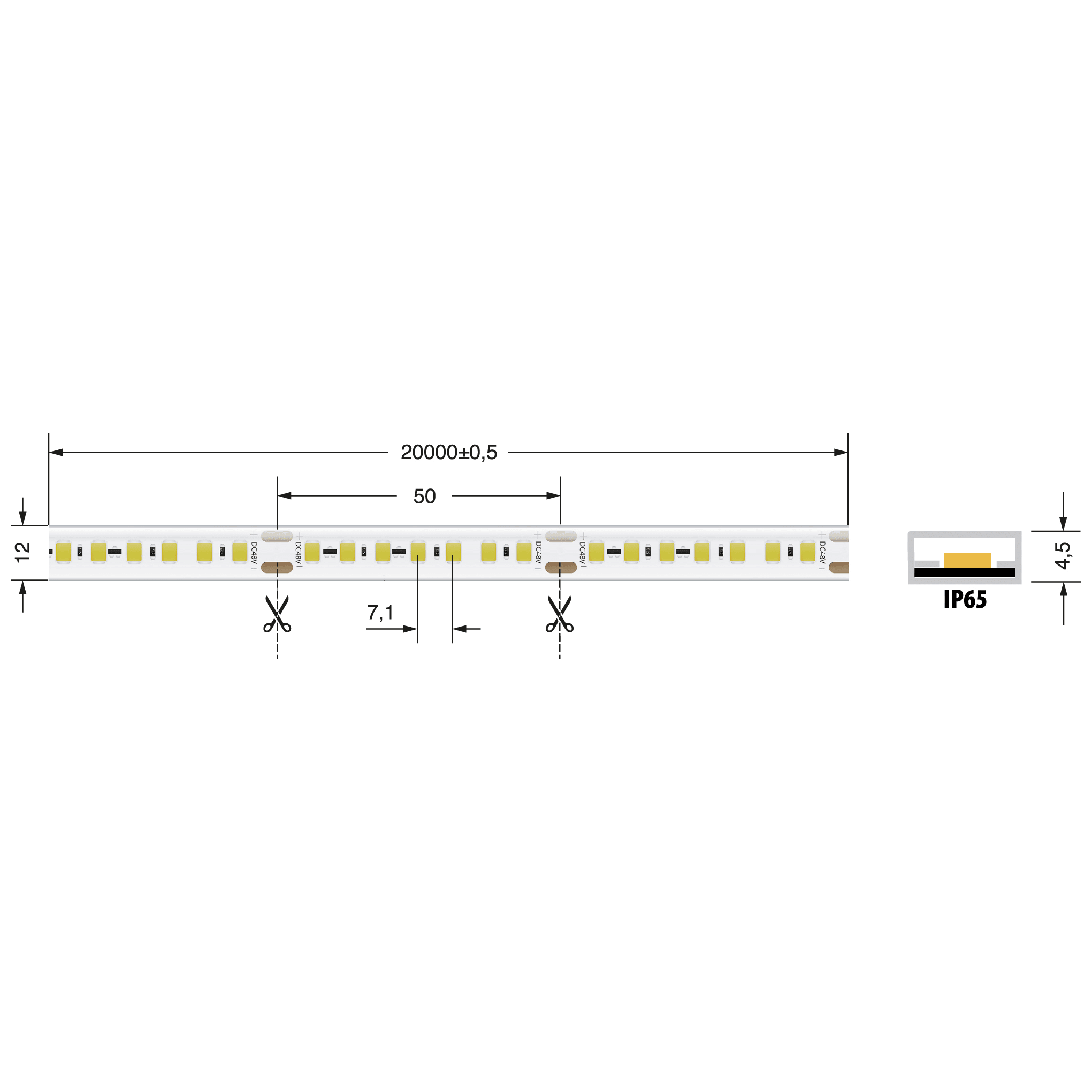 ELCART DISTRIBUTION - STR.LED 14,4W/M BC 48V IP65 CRI90