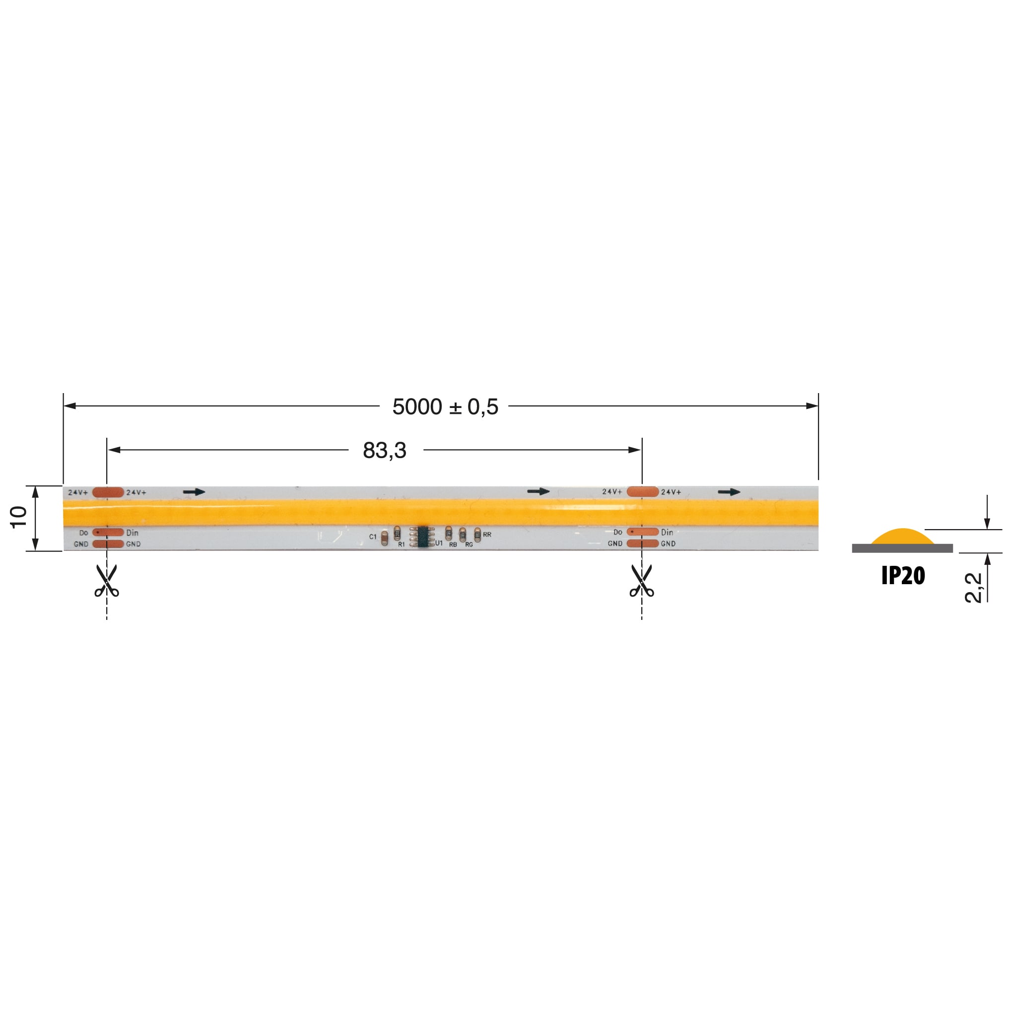 ELCART DISTRIBUTION - DIG.COB STRI.12W/M 3000K 24V IP20