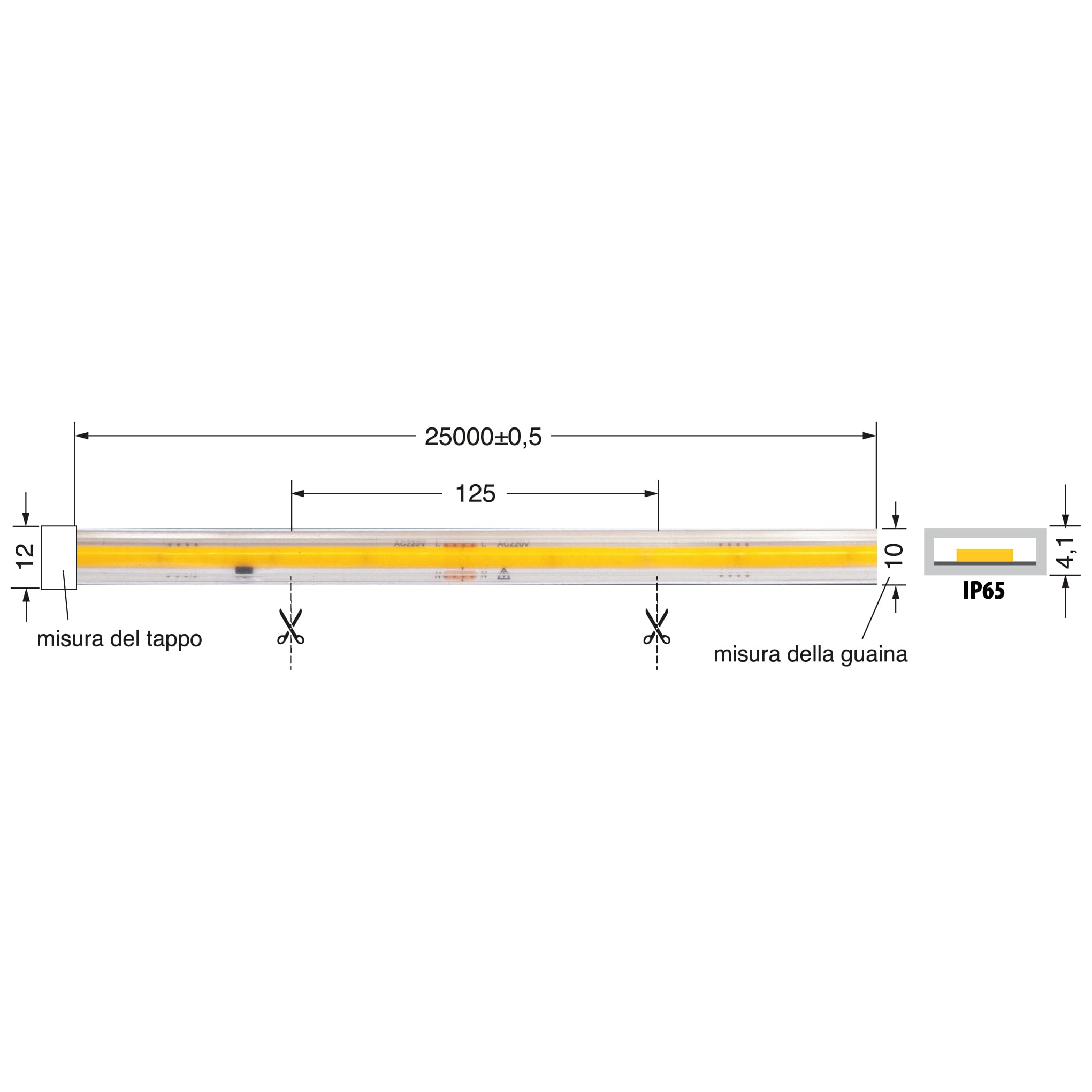 ELCART DISTRIBUTION - COB STRIP 12W/M BF 220V IP65 25M