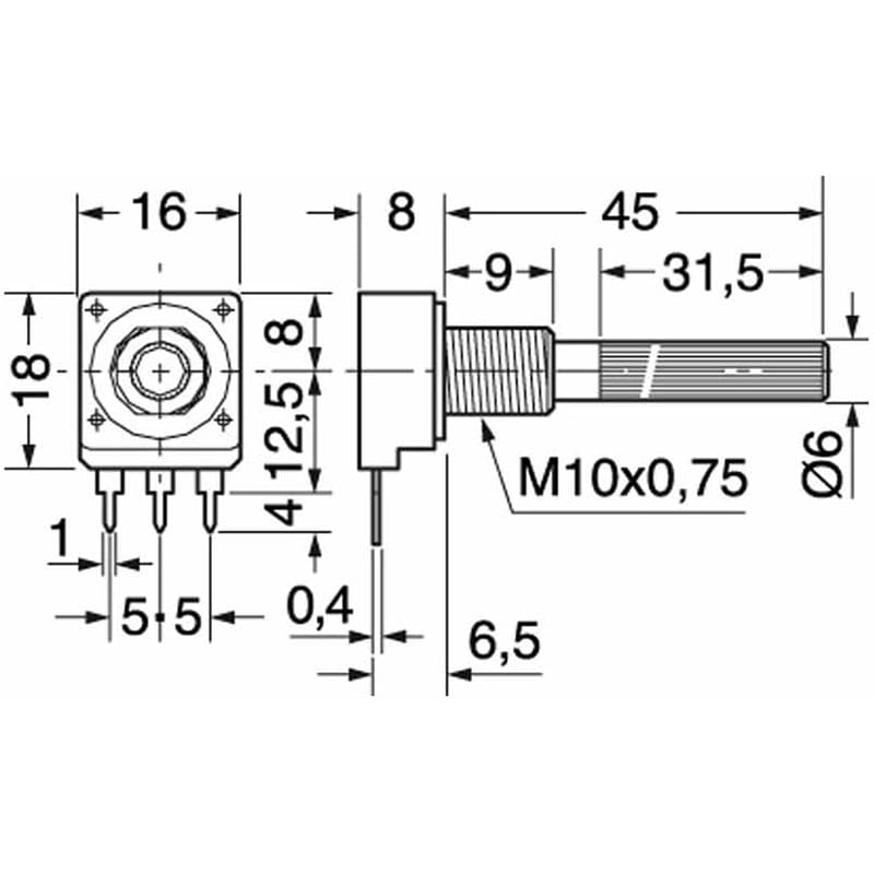 ELCART DISTRIBUTION - POTEN. 0,25W LOG S.I. 6MM 10 KOHM 020108200