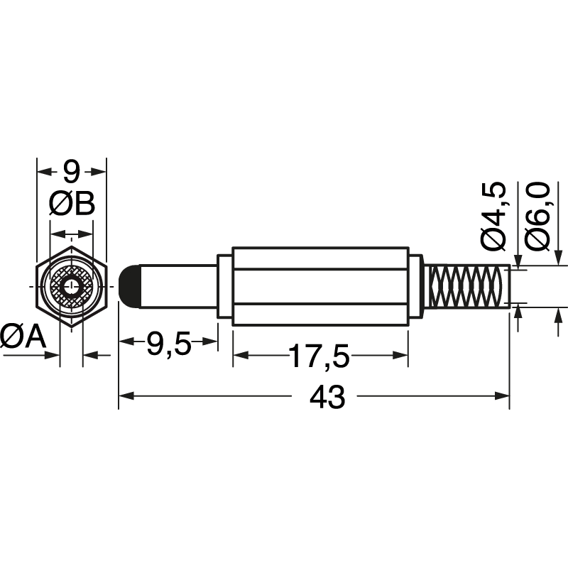 ELCART DISTRIBUTION - PRESA DC PROF.(5,5X2,1)NERO+GUIDA 040135000