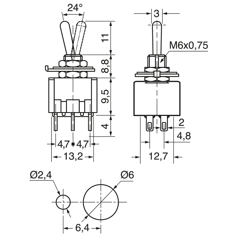 ELCART DISTRIBUTION - DEVIATORE MINIATURA 2 SC. 3 POS.