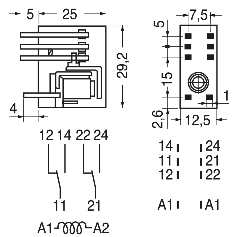 ELCART DISTRIBUTION - RELE' MINIAT. 2 SC. 12 V CC   8 A