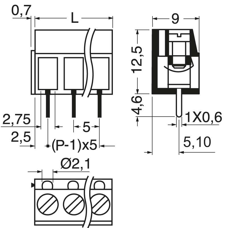 ELCART DISTRIBUTION - MORSETTO LAM. P. 5 3VIE    H.12,5