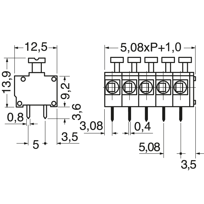 ELCART DISTRIBUTION - MORSETTO PULSANTE P.5,08 3 VIE