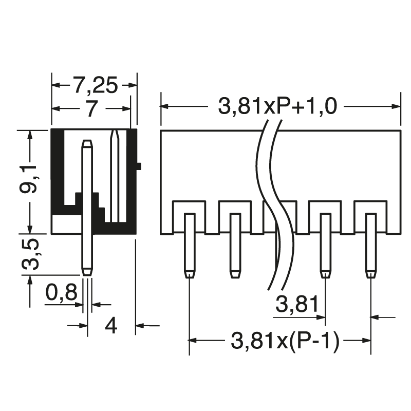 ELCART DISTRIBUTION - MORSETTO EURO P MAS. P.3,81 7VIE