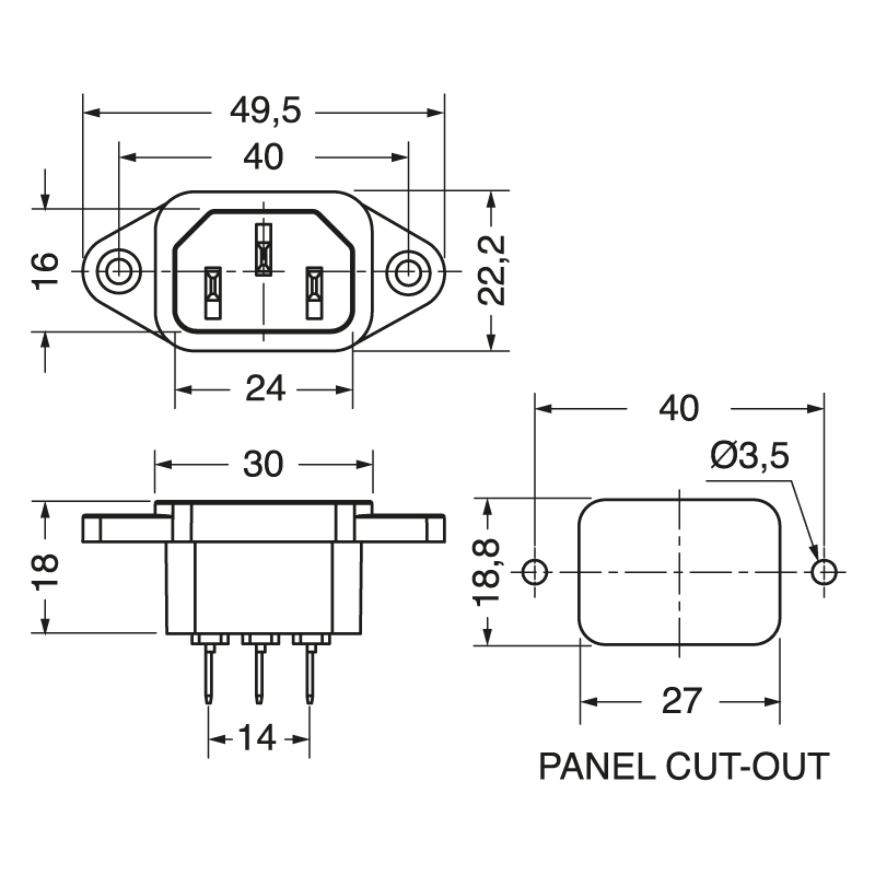 ELCART DISTRIBUTION - SPINA TRIPOLARE PANN. C14 4,8MM