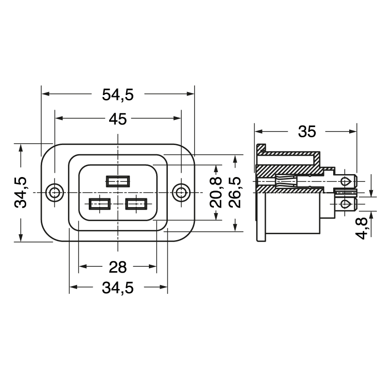 ELCART DISTRIBUTION - PRESA PAN. TRIP. C19 CON FORI