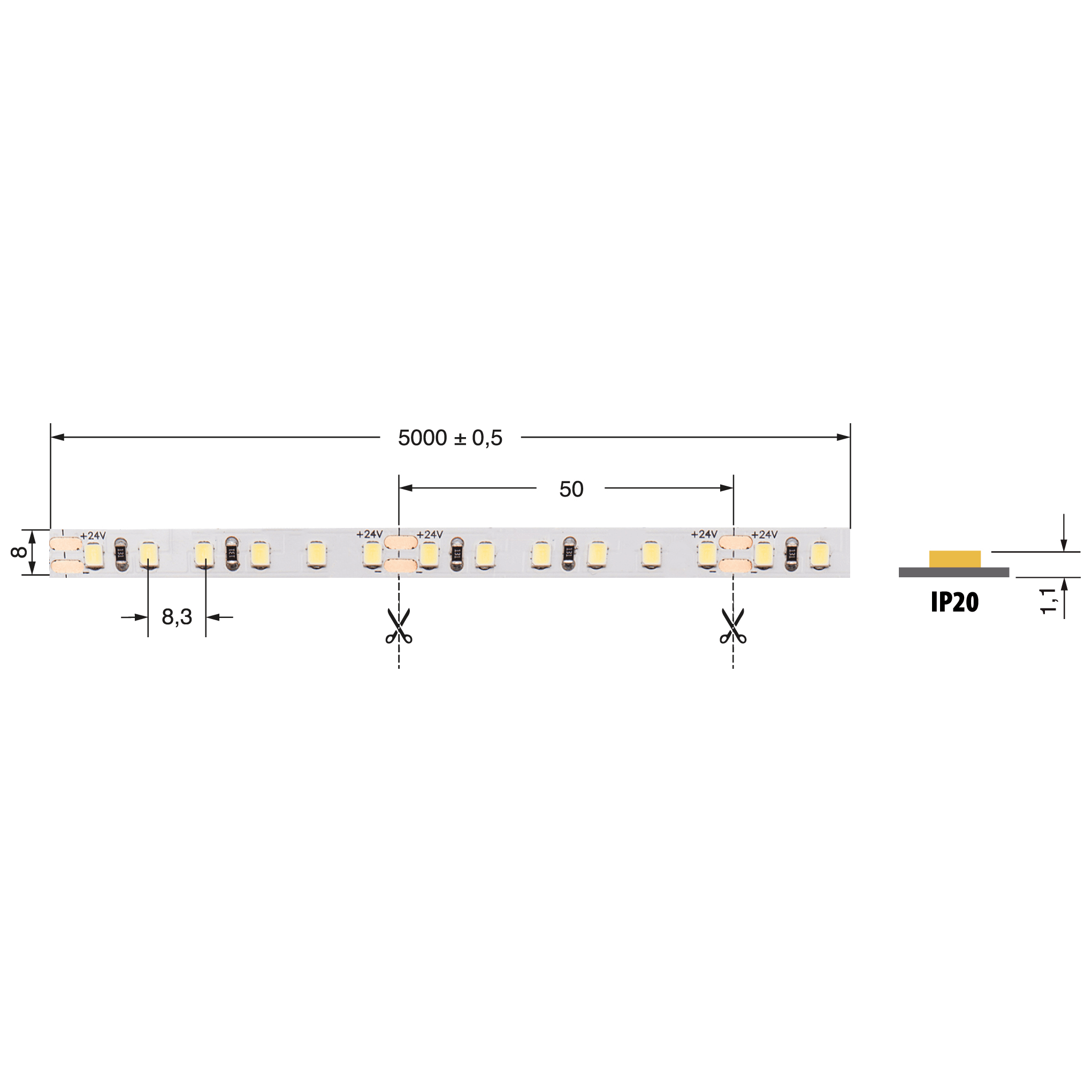 ELCART DISTRIBUTION - LEDSTRIP 9,6W/MT 24V B.CALDO IP20