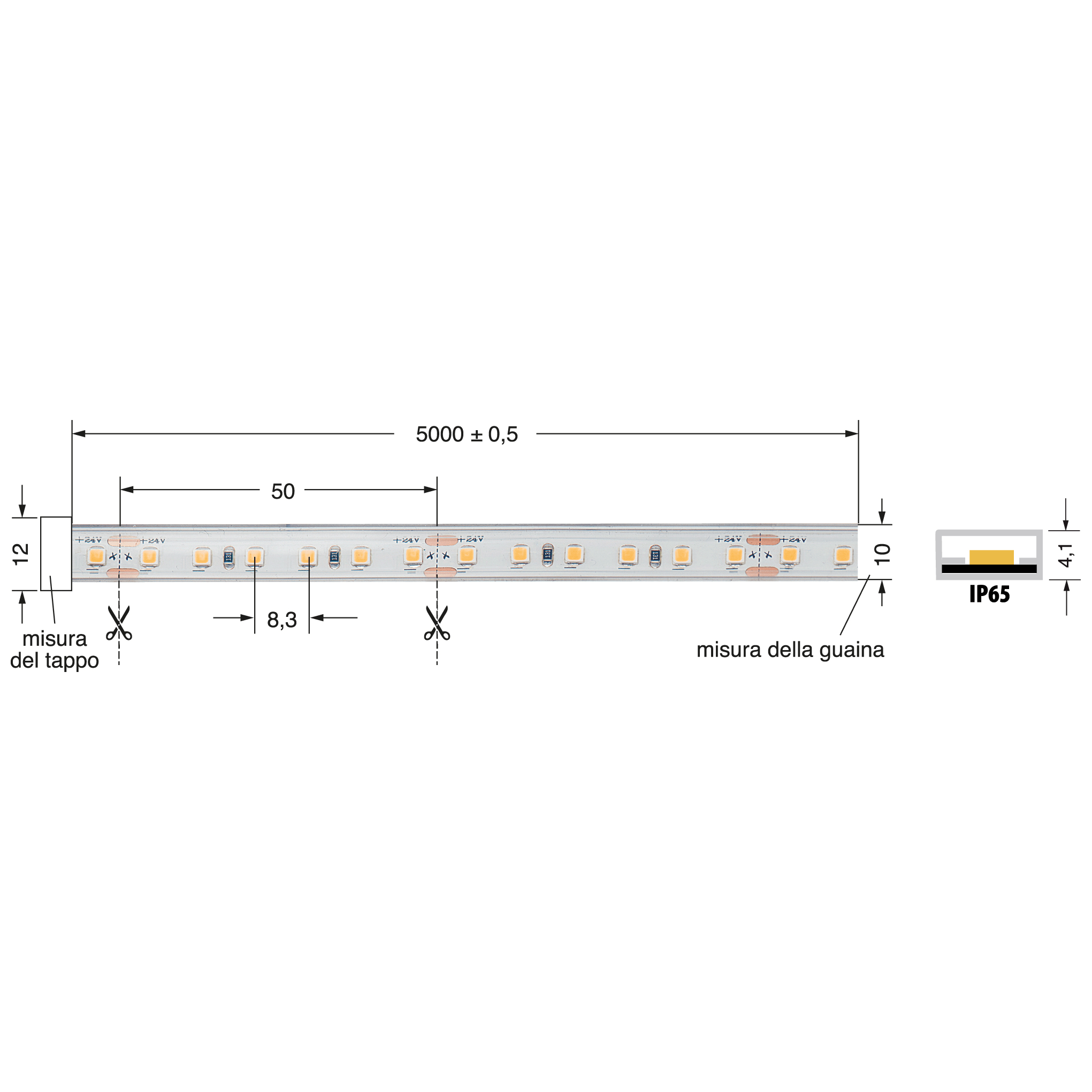 ELCART DISTRIBUTION - LEDSTRIP 9,6W/MT 24V B.CALDO IP65