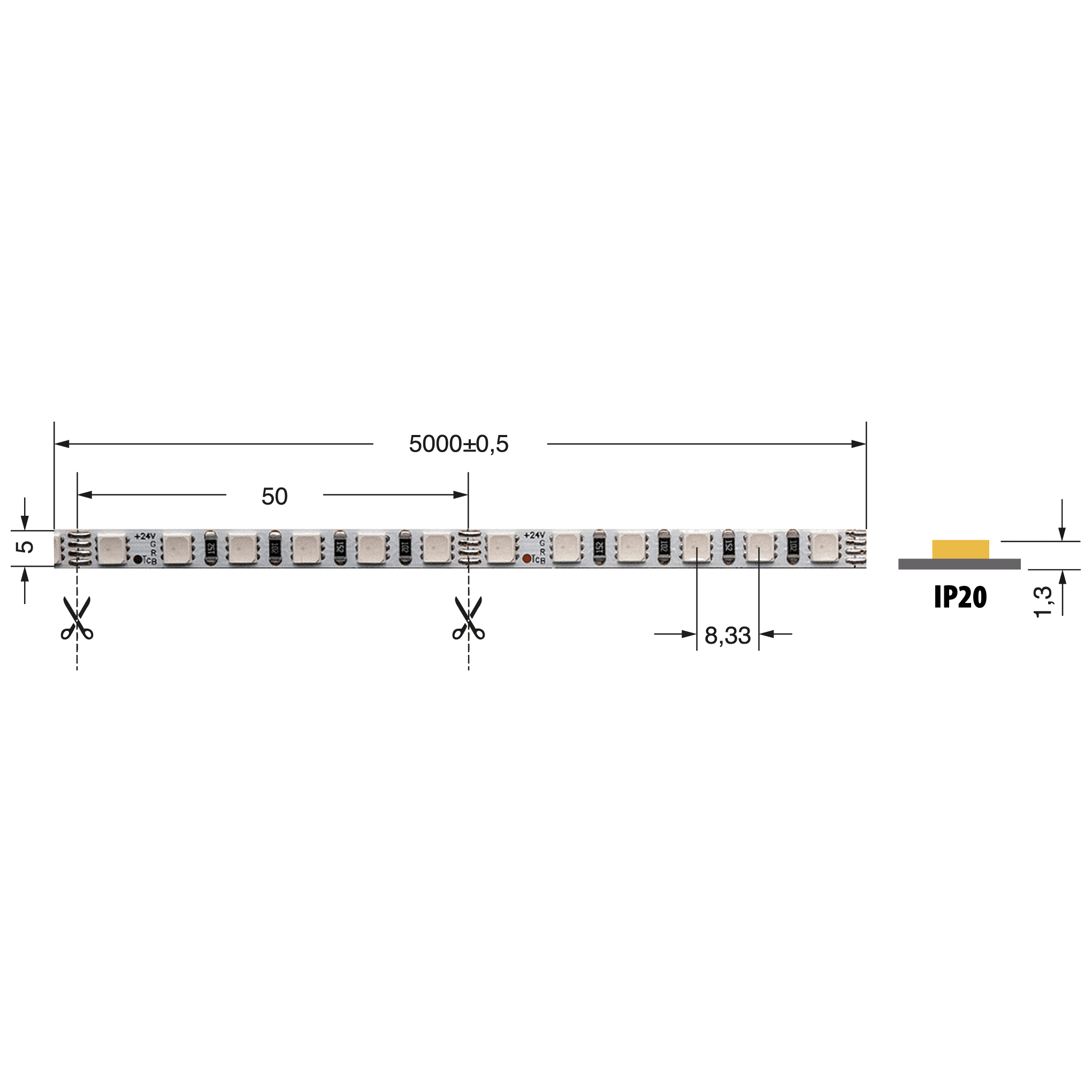 ELCART DISTRIBUTION - LEDSTRIP 8W/M RGB 24V IP20