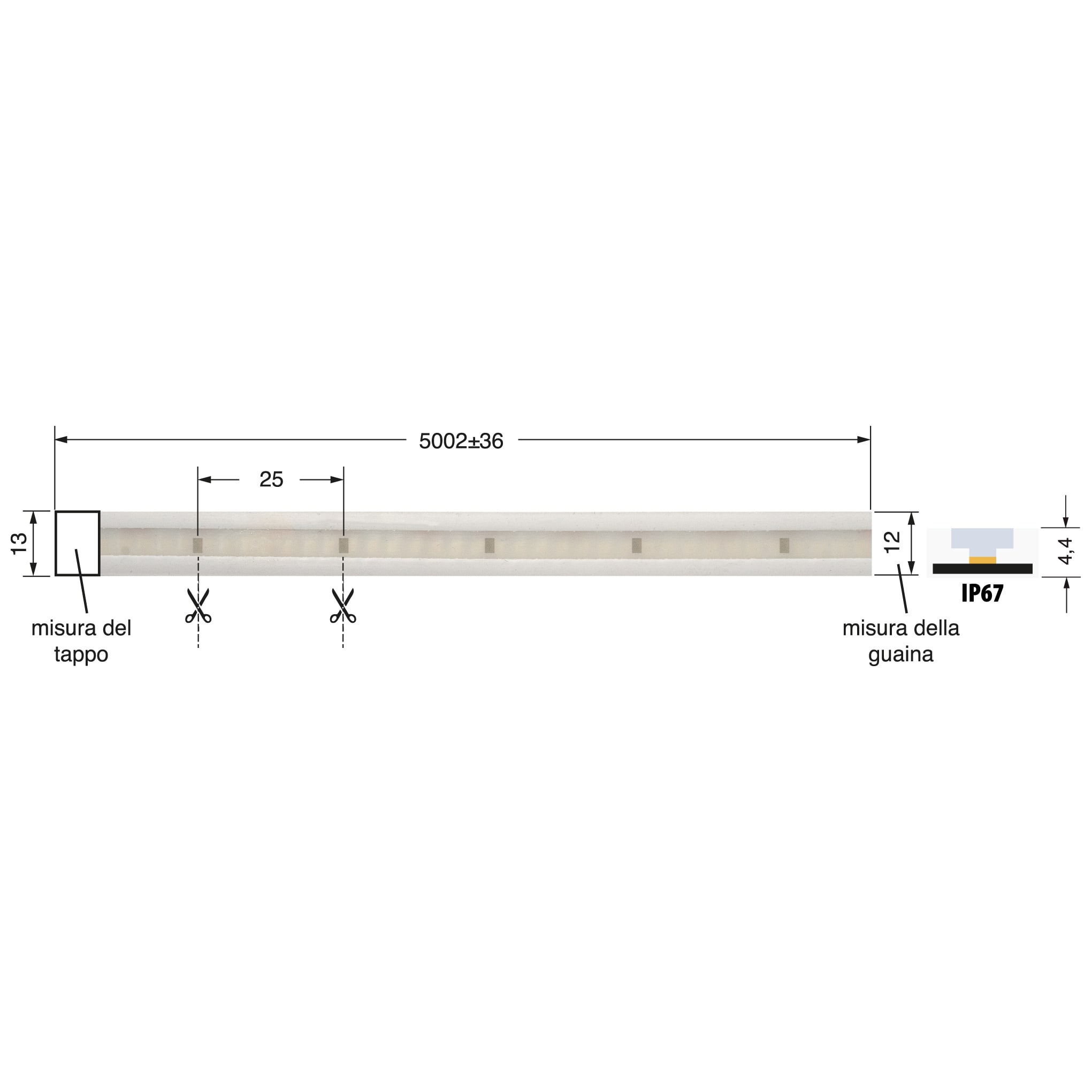 ELCART DISTRIBUTION - STRI.LED 9,6W/M BN 24V IP67 CRI90