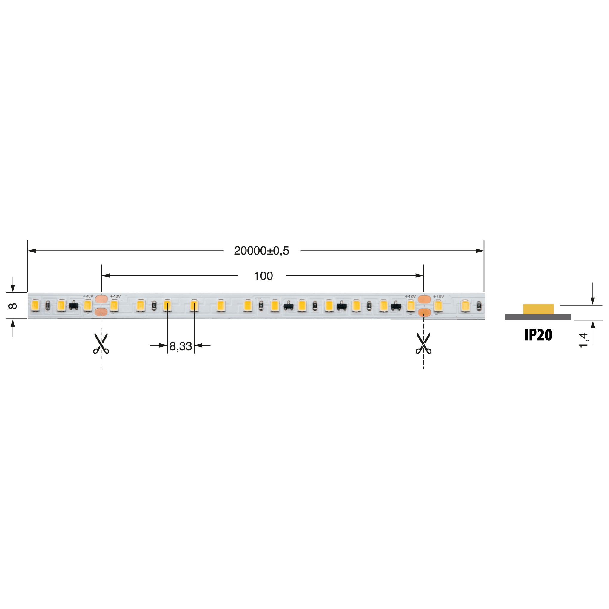 ELCART DISTRIBUTION - STRI.LED 8W/MT BF 48V IP20 CRI90