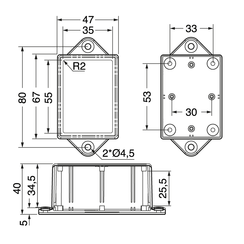 ELCART DISTRIBUTION - CONTENITORE FLANGIA 94X47X40 NERO 500018000