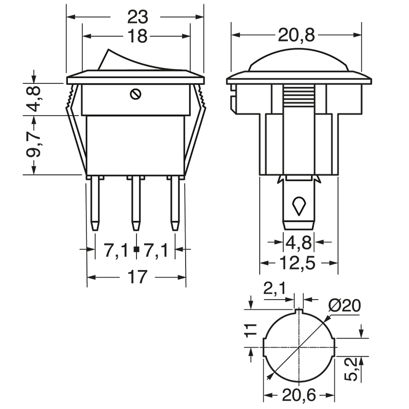 ELCART DISTRIBUTION - DEVIATORE 3P. ON-OFF-ON NERO 040678400