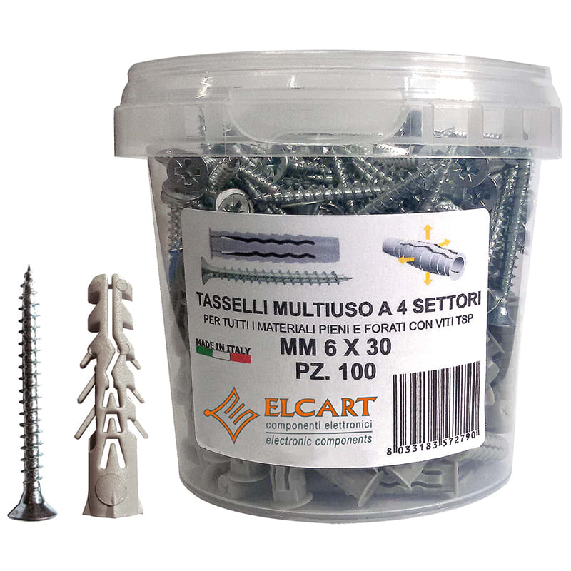ELCART DISTRIBUTION - 100 TASSELLI 6X30MM 6 ALETTE+VITI