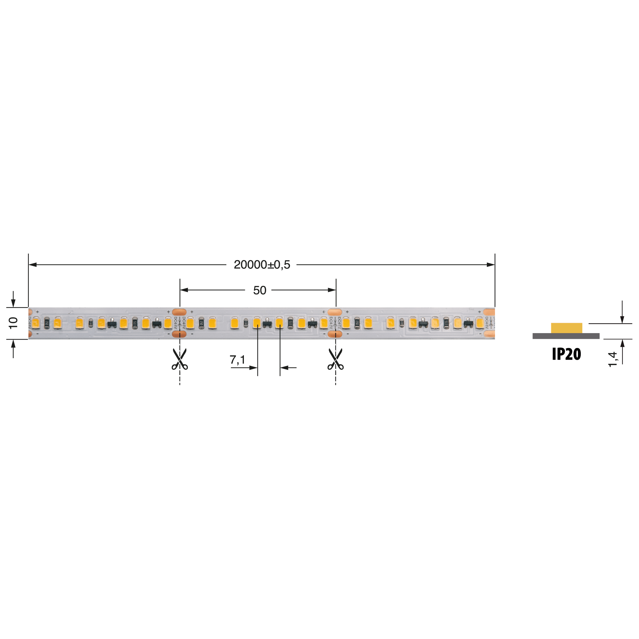 ELCART DISTRIBUTION - STR.LED 14,4W/M BN 48V IP20 CRI90