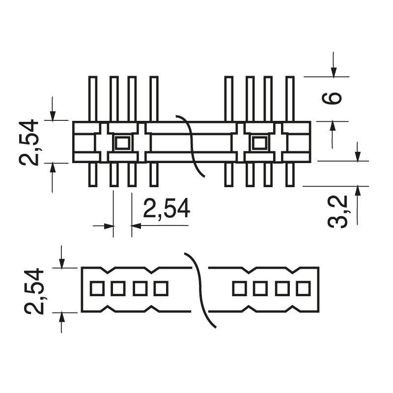ELCART DISTRIBUTION - STRIP-LINE VERT. P.2,54  40 POLI