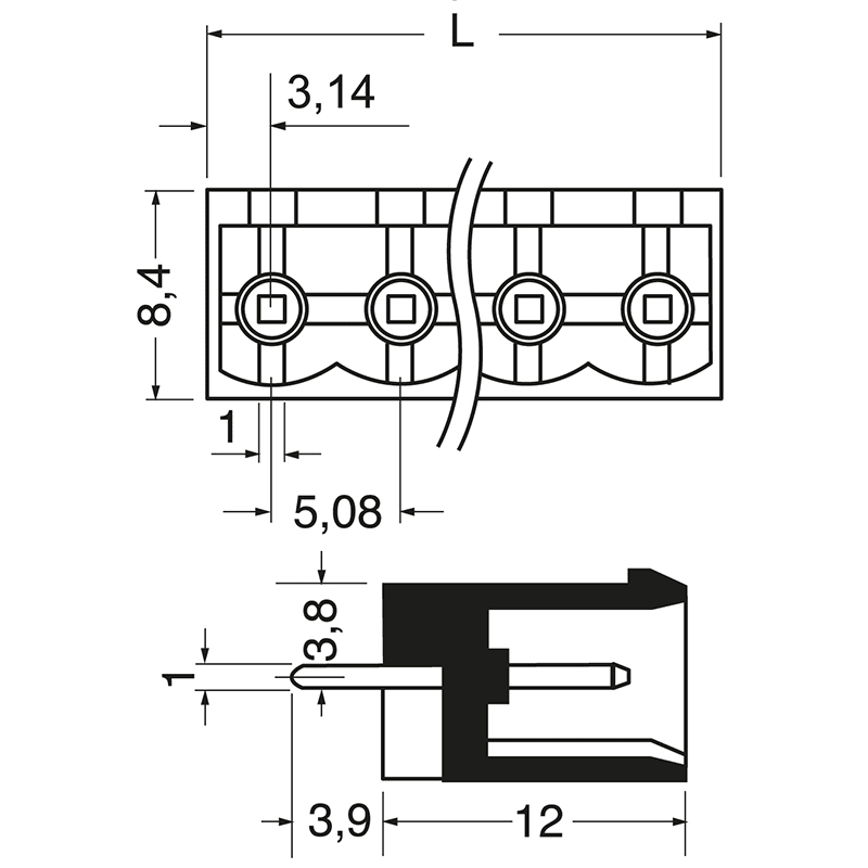 ELCART DISTRIBUTION - CONN.MASCHIO CHIUSO P.5,08  3POLI