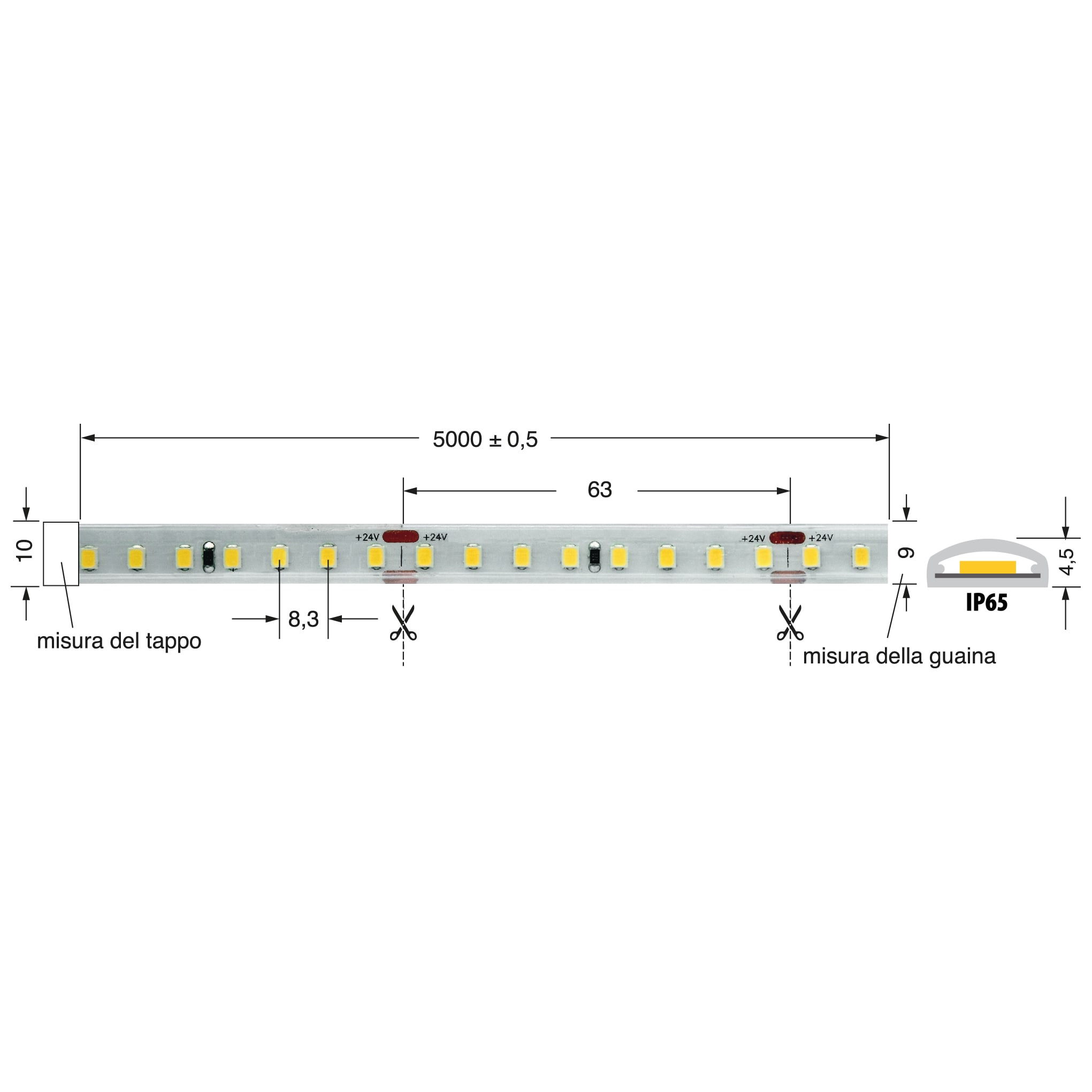 ELCART DISTRIBUTION - STRISCIA LED 8W/M BN 24V IP65