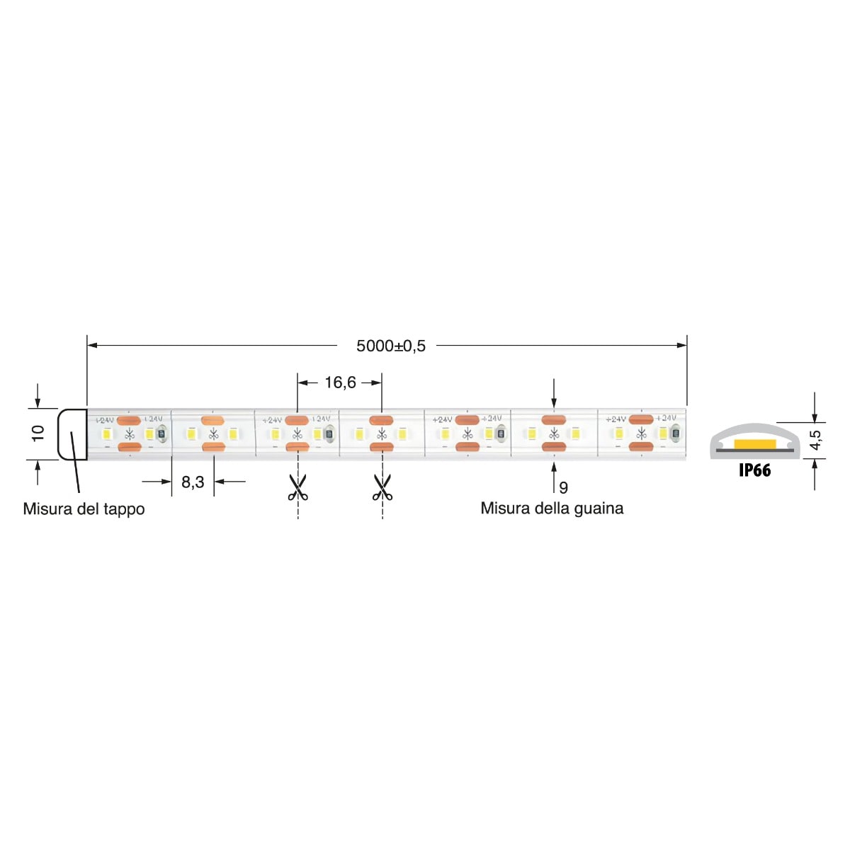 ELCART DISTRIBUTION - ST.LED SH.C.9,6W BC 24V IP66 5M